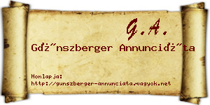 Günszberger Annunciáta névjegykártya
